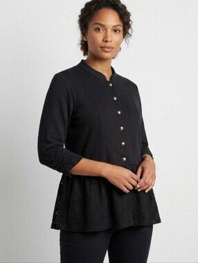 Maurices XL Black Military Cardigan Lace Peplum Longsleeve Jersey Knit Sweater